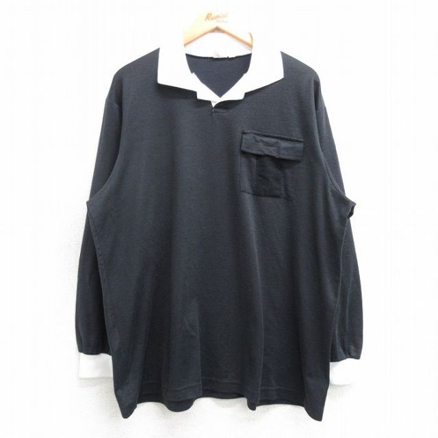 【20%OFF】L★古着 長袖 ラガー シャツ メンズ 80年代 80s USA製 黒 ブラック 25mar07 中古 トップス