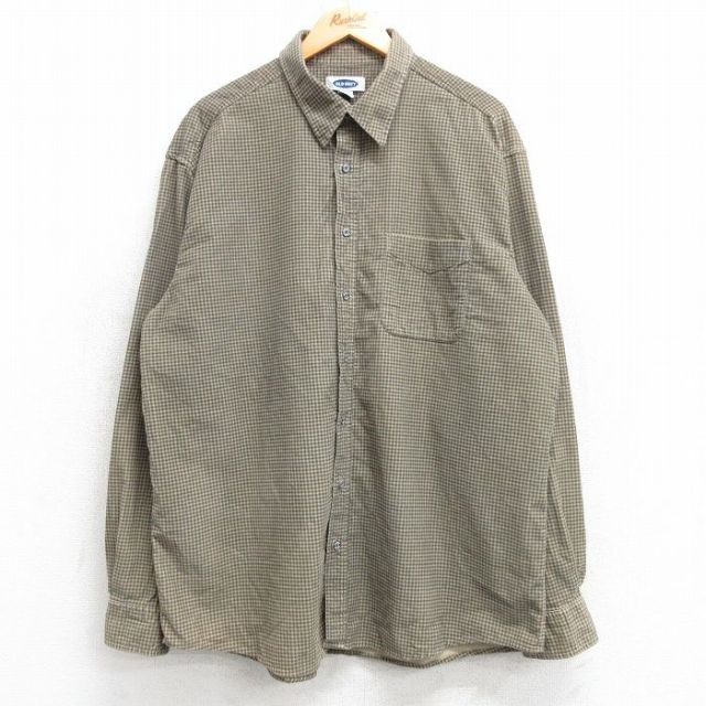 XL★古着 オールドネイビー 長袖 シャツ メンズ 00年代 00s コーデュロイ コットン 薄緑他 グリーン チェック 25mar07 中古 トップス
