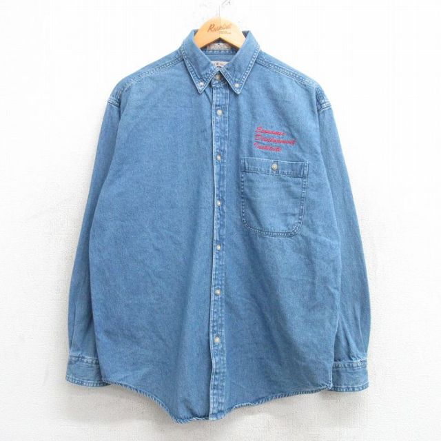 M★古着 長袖 シャツ メンズ 00年代 00s コットン ボタンダウン 薄紺 ネイビー デニム 25mar07 中古 トップス