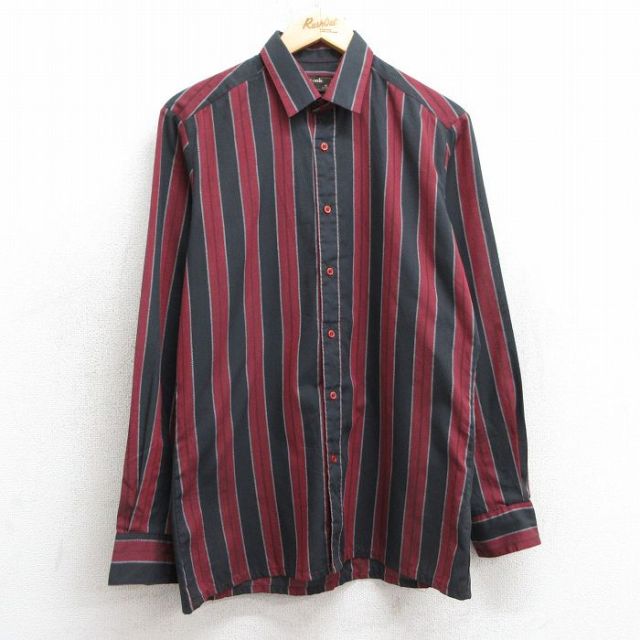 M★古着 長袖 シャツ メンズ 90年代 90s 黒他 ブラック ストライプ 25mar10 中古 トップス