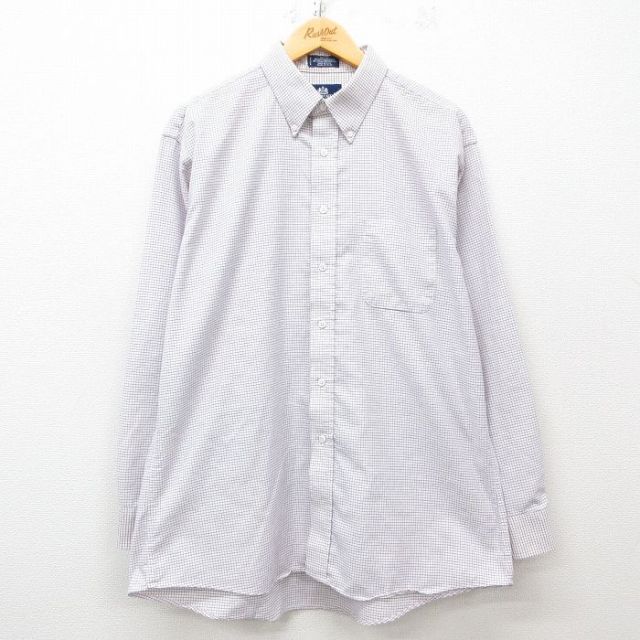 XL★古着 長袖 シャツ メンズ 90年代 90s 大きいサイズ ボタンダウン USA製 白他 ホワイト チェック 25mar11 中古 トップス