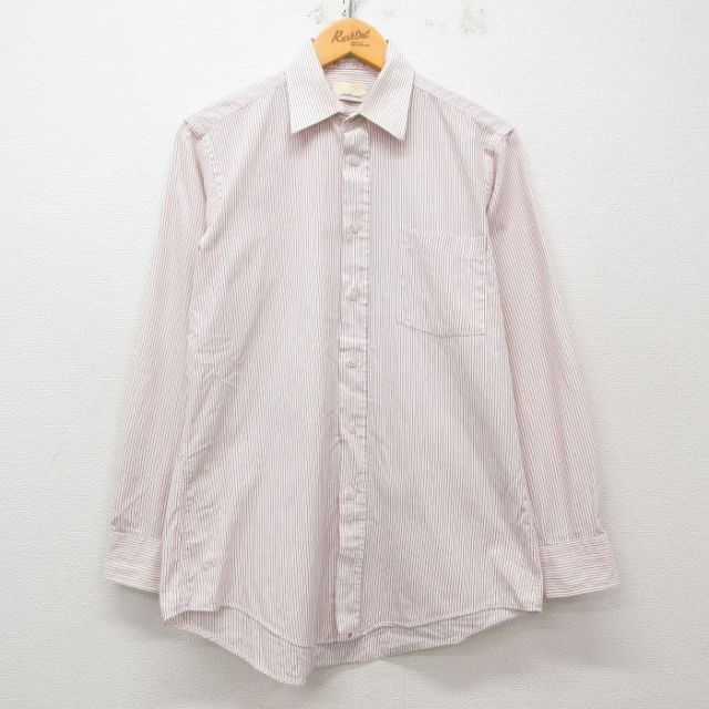 【20%OFF】L★古着 長袖 シャツ メンズ 90年代 90s USA製 白他 ホワイト ストライプ 25mar11 中古 トップス