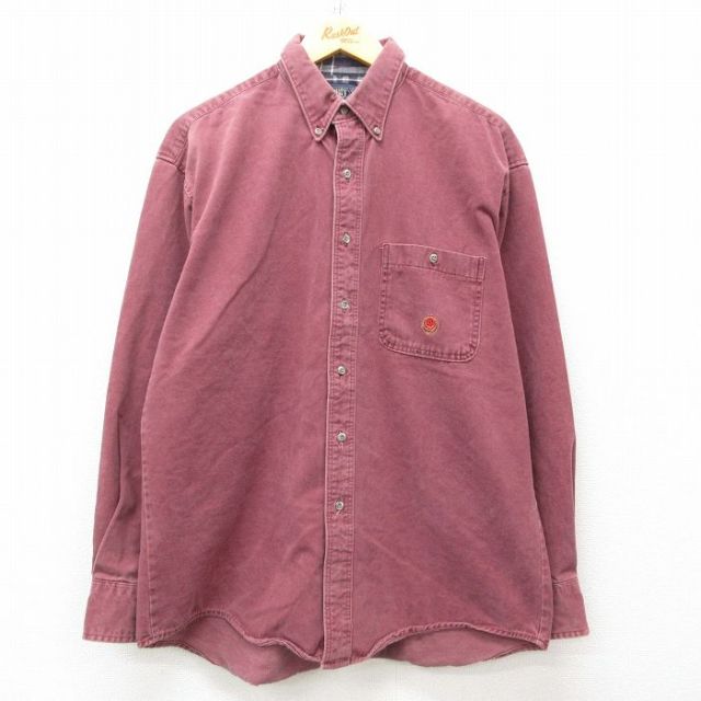 XL★古着 ラングラー Wrangler 長袖 シャツ メンズ 90年代 90s 20X コットン ボタンダウン USA製 エンジ 25mar11 中古 トップス