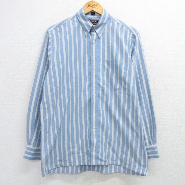 L★古着 長袖 シャツ メンズ 90年代 90s コットン ボタンダウン 薄紺他 ネイビー ストライプ 25mar11 中古 トップス