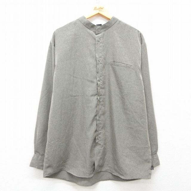 XL★古着 長袖 シャツ メンズ ノーカラー グレー 25mar11 中古 トップス