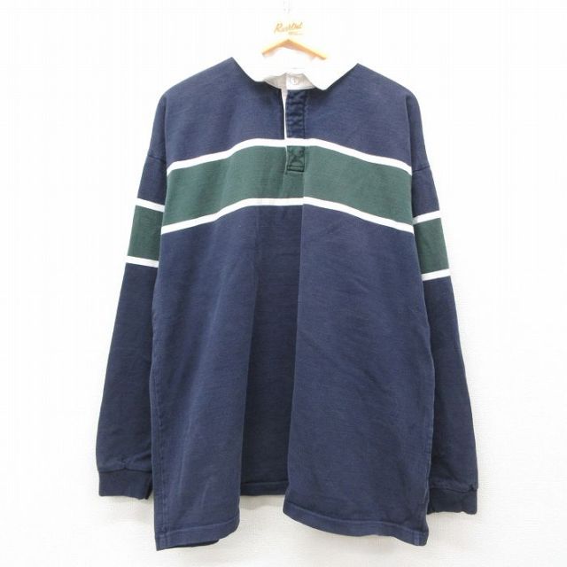 XL★古着 長袖 ラガー シャツ メンズ 90年代 90s 大きいサイズ コットン USA製 紺他 ネイビー 【spe】 25mar11 中古 トップス