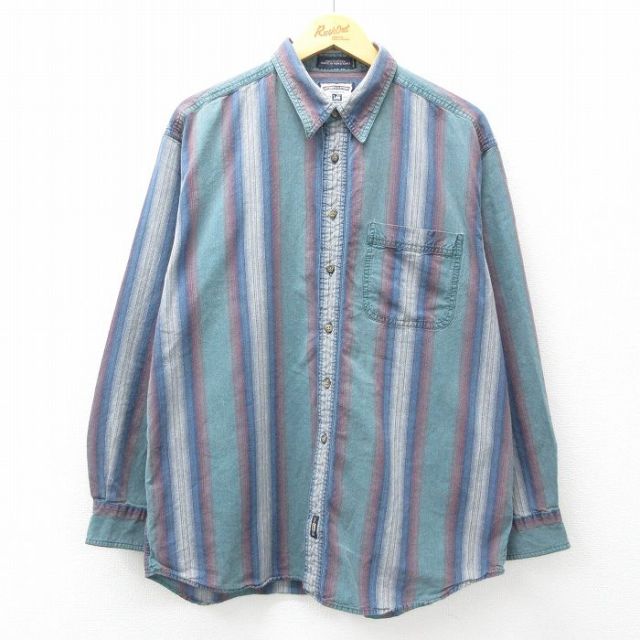 【50%OFF】XL★古着 リー Lee 長袖 シャツ メンズ 00年代 00s 大きいサイズ コットン 薄緑他 グリーン ストライプ 【spe】 25mar12 中古 トップス