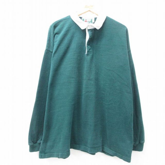 XL★古着 長袖 ラガー シャツ メンズ 90年代 90s 大きいサイズ コットン USA製 緑他 グリーン 【spe】 25mar12 中古 トップス