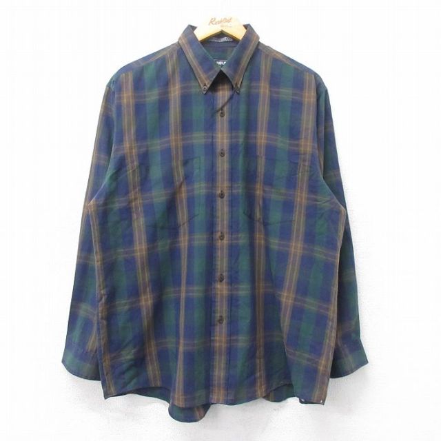 【50%OFF】XL★古着 バンヒューセン 長袖 シャツ メンズ 90年代 90s ボタンダウン 紺他 ネイビー チェック 25mar12 中古 トップス