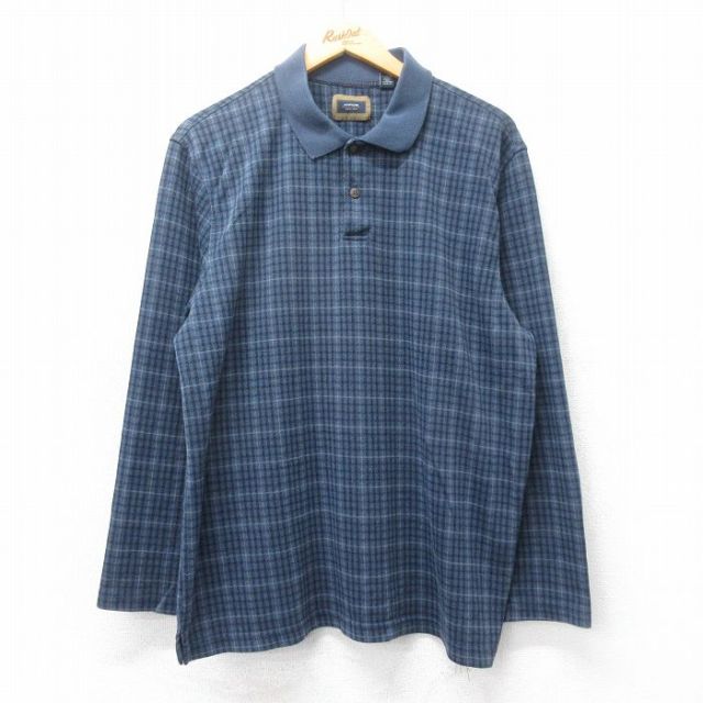L★古着 アロー 長袖 ポロ シャツ メンズ 紺他 ネイビー チェック 25mar12 中古 トップス