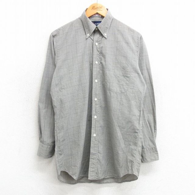 M★古着 長袖 シャツ メンズ 90年代 90s ボタンダウン USA製 薄グレー他 チェック 25mar13 中古 トップス