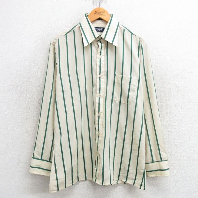 M★古着 アロー 長袖 シャツ メンズ 90年代 90s 薄ベージュ他 カーキ ストライプ 【spe】 25mar13 中古 トップス