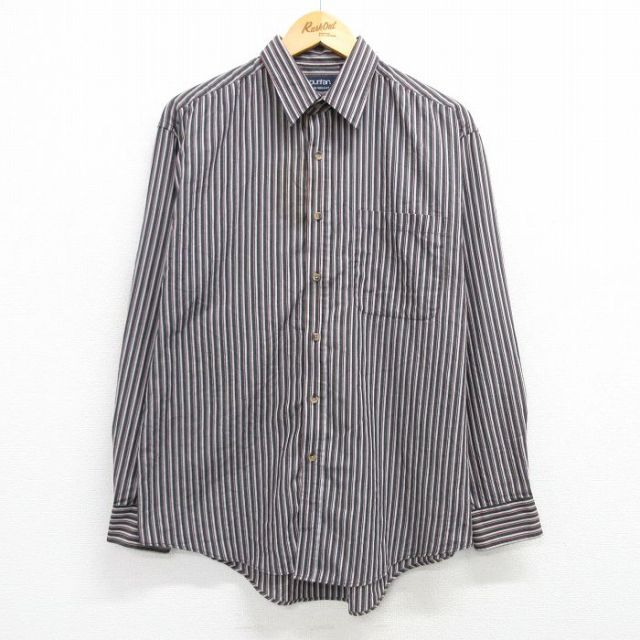 L★古着 ピューリタン 長袖 シャツ メンズ 00年代 00s 黒他 ブラック ストライプ 25mar14 中古 トップス
