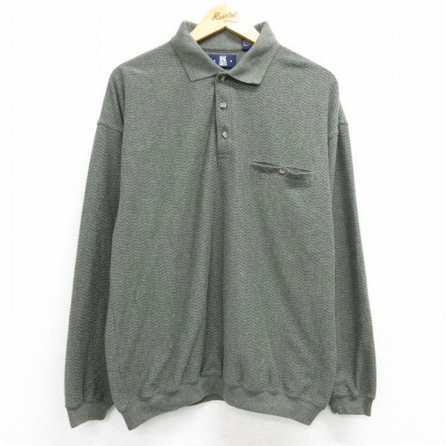 XL★古着 長袖 ポロ シャツ メンズ 90年代 90s 緑 グリーン 25mar14 中古 トップス