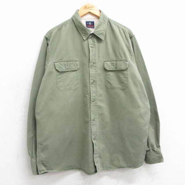 XL★古着 ラングラー Wrangler 長袖 シャツ メンズ 大きいサイズ コットン 濃緑 グリーン 25mar15 中古 トップス