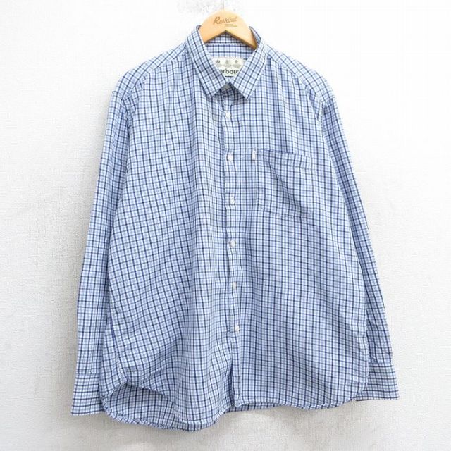 XL★古着 バブアー 長袖 シャツ メンズ コットン 青他 ブルー チェック 25mar15 中古 トップス
