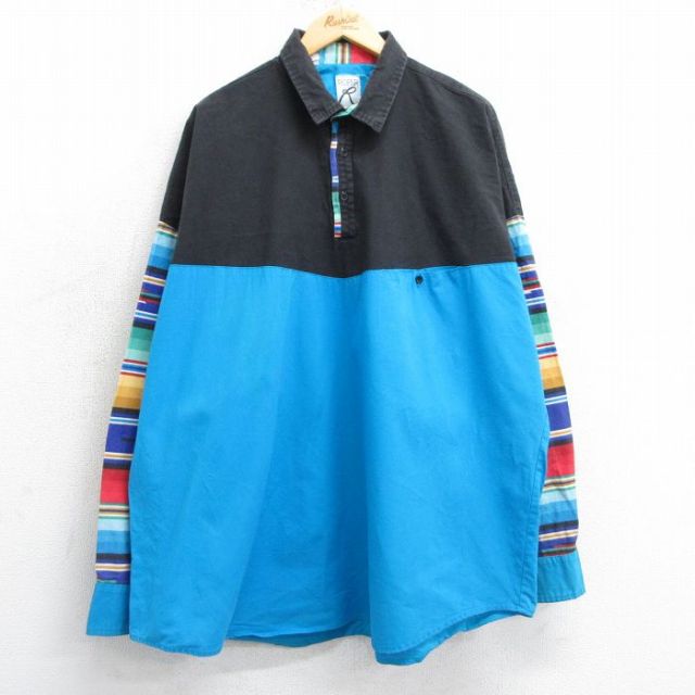 XL★古着 長袖 シャツ メンズ 90年代 90s 大きいサイズ コットン USA製 水色他 25mar15 中古 トップス