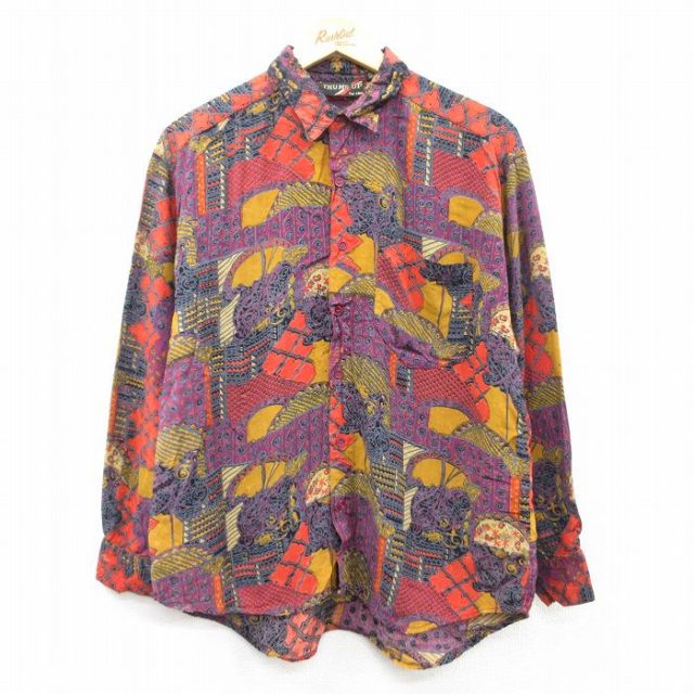 L★古着 長袖 シャツ メンズ 90年代 90s レーヨン 紫他 パープル 25mar17 中古 トップス