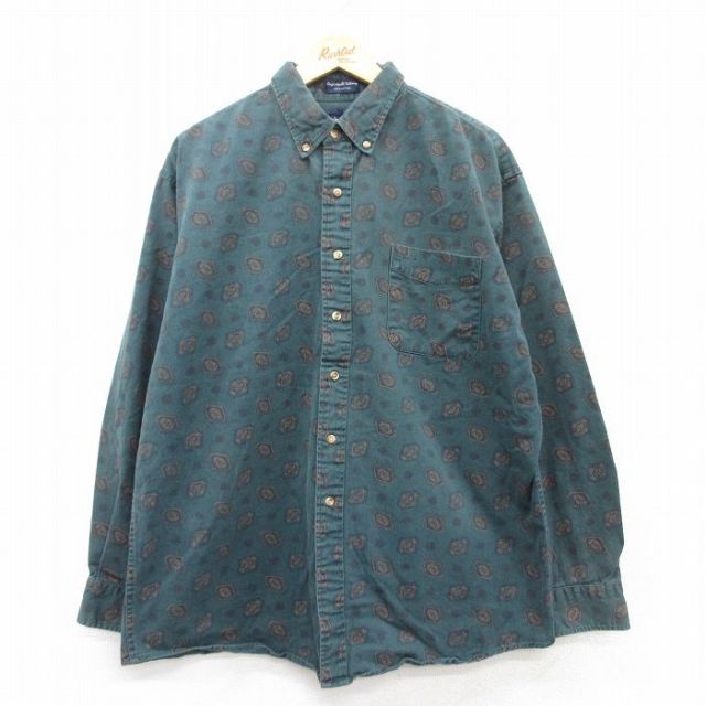 【50%OFF】XL★古着 長袖 シャツ メンズ 00年代 00s 大きいサイズ コットン 濃緑他 グリーン 25mar17 中古 トップス