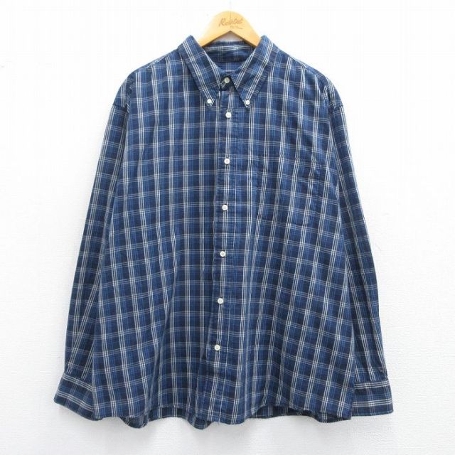 XL★古着 ベーシックエディションズ 長袖 シャツ メンズ 00年代 00s 紺系 ネイビー チェック 25mar17 中古 トップス