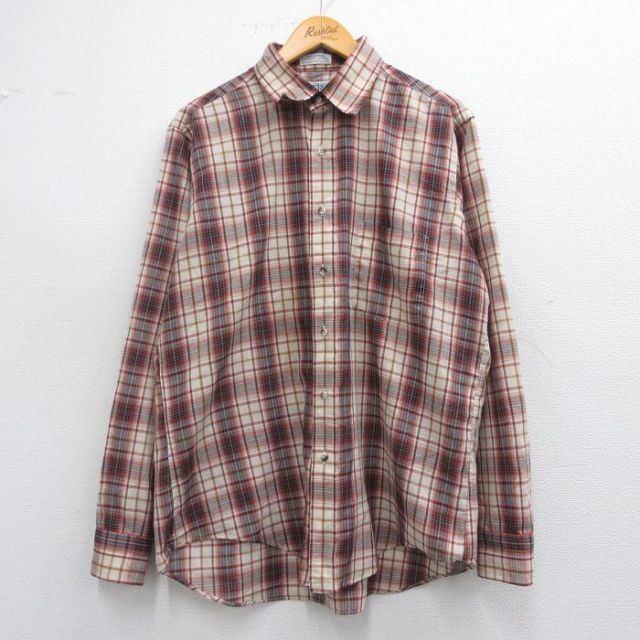 L★古着 長袖 シャツ メンズ 80年代 80s 赤他 レッド チェック 25mar17 中古 トップス