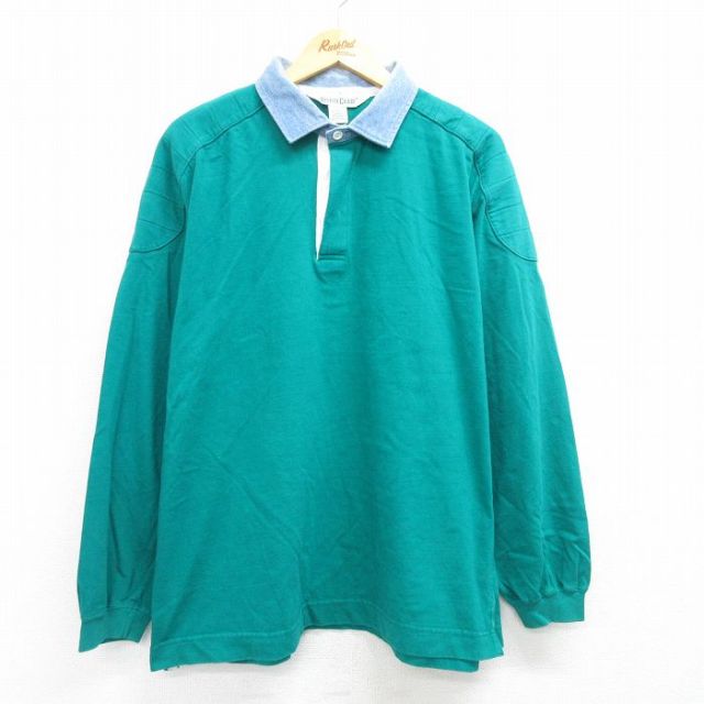 XL★古着 長袖 ラガー シャツ メンズ 00年代 00s コットン 青緑 25mar17 中古 トップス