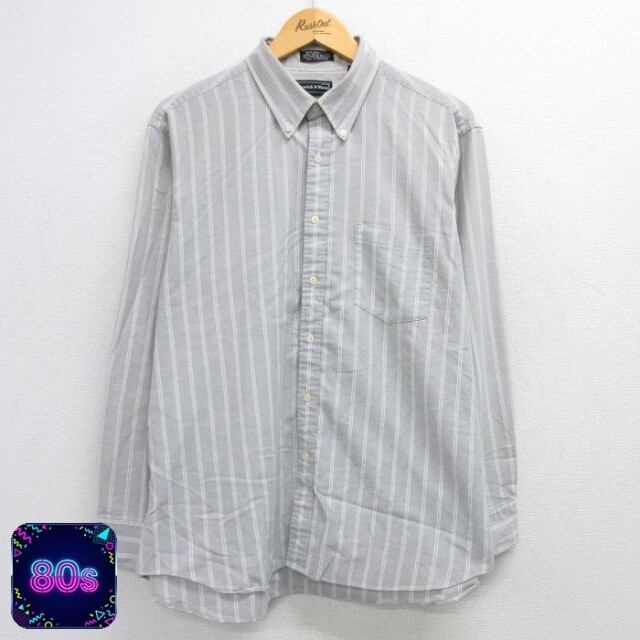 【50%OFF】80s 長袖シャツ ストライプ グレー L | 古着