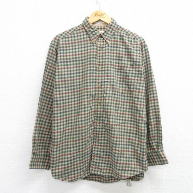 L★古着 オービス ORVIS 長袖 シャツ メンズ 00年代 00s コットン ボタンダウン 緑他 グリーン チェック 25mar17 中古 トップス