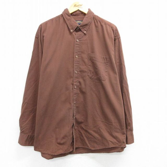 【50%OFF】XL★古着 長袖 シャツ メンズ 00年代 00s ヘリンボーン コットン 茶 ブラウン 25mar17 中古 トップス