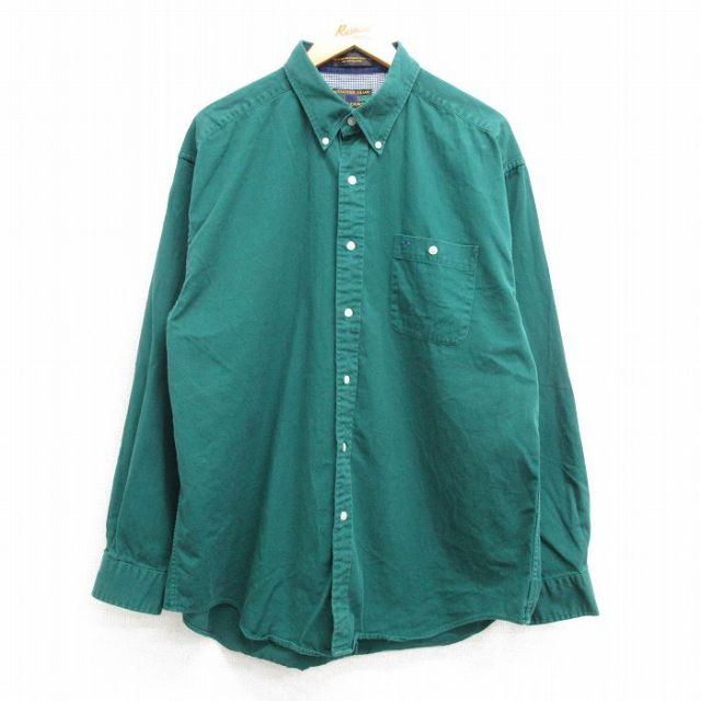 L★古着 長袖 シャツ メンズ 00年代 00s コットン ボタンダウン 緑 グリーン 25mar19 中古 トップス