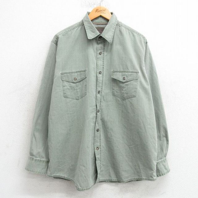 XL★古着 セントジョンズベイ 長袖 シャツ メンズ コットン 薄緑 グリーン 25mar19 中古 トップス