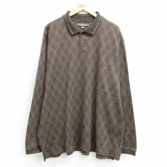 XL★古着 長袖 ポロ シャツ メンズ 大きいサイズ 茶他 ブラウン 25mar19 中古 トップス