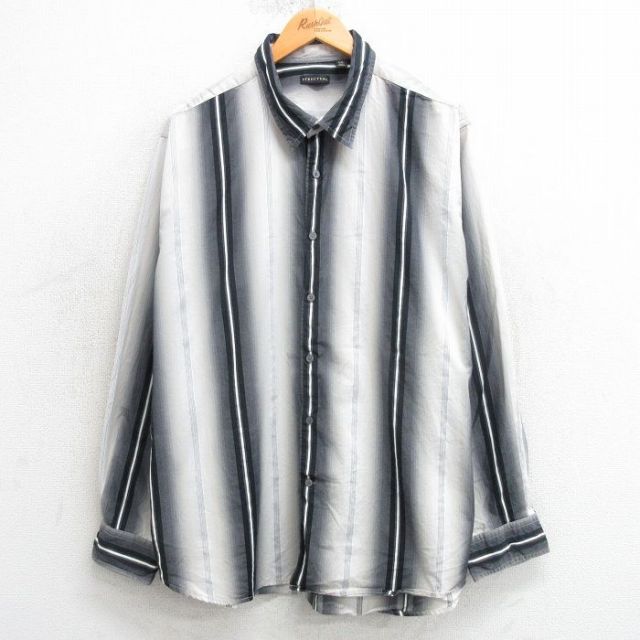 XL★古着 STRUCTURE 長袖 シャツ メンズ 白他 ホワイト ストライプ 【spe】 25mar19 中古 トップス