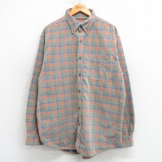 XL★古着 THE TERRITORY A HEAD 長袖 シャツ メンズ 00年代 00s コットン ボタンダウン オレンジ系他 25mar22 中古 トップス