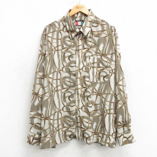 XL★古着 長袖 シャツ メンズ 90年代 90s USA製 ベージュ系他 カーキ 25mar22 中古 トップス