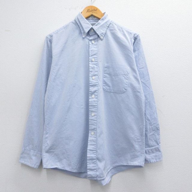 M★古着 長袖 シャツ メンズ 90年代 90s オックスフォード コットン ボタンダウン 薄紺 ネイビー 25mar22 中古 トップス