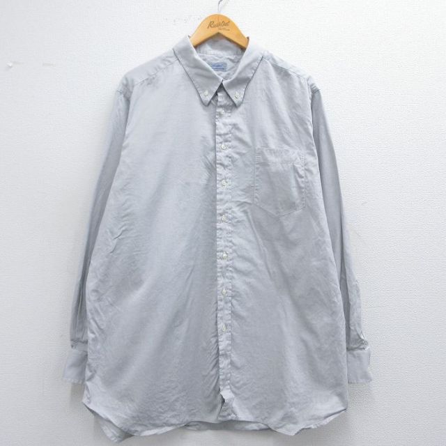 XL★古着 長袖 シャツ メンズ オックスフォード 大きいサイズ ロング丈 ボタンダウン グレー 25mar22 中古 トップス