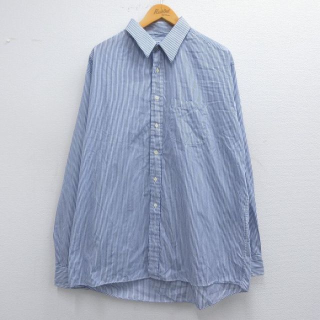 XL★古着 アロー 長袖 シャツ メンズ 大きいサイズ ロング丈 紺他 ネイビー ストライプ 【spe】 25mar22 中古 トップス