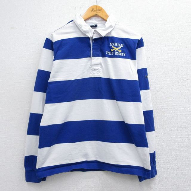 M★古着 長袖 ラガー シャツ メンズ ホッケー コットン 白他 ホワイト ボーダー 25mar22 中古 トップス