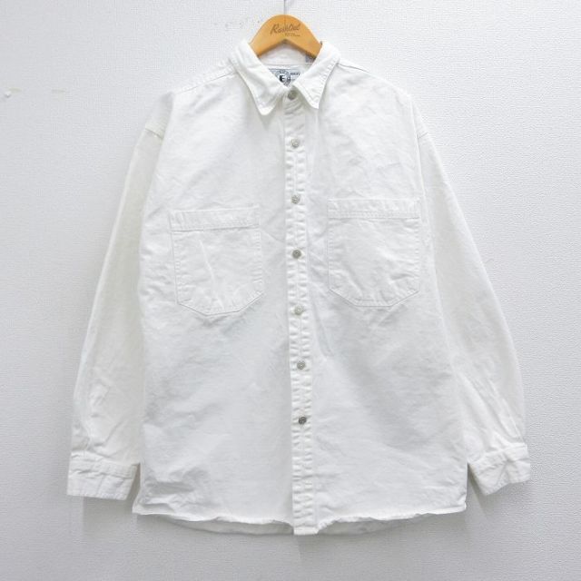 XL★古着 長袖 シャツ メンズ 00年代 00s ロング丈 コットン 白 ホワイト デニム 25mar22 中古 トップス