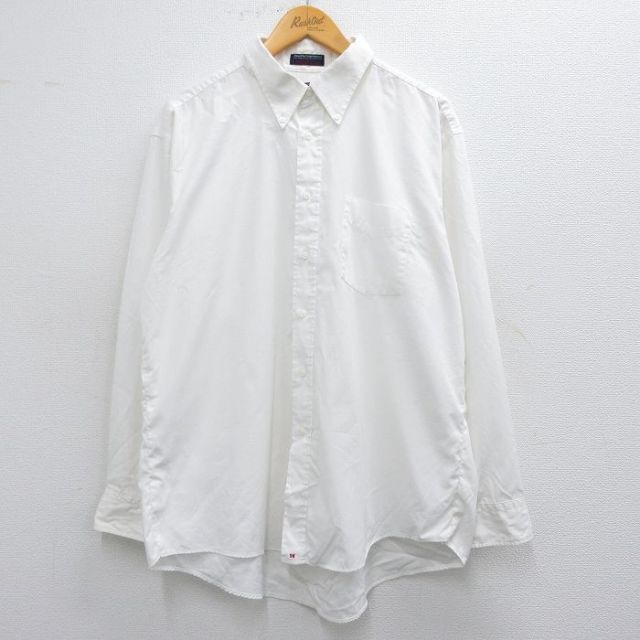 XL★古着 長袖 シャツ メンズ 90年代 90s 大きいサイズ ボタンダウン USA製 白 ホワイト 25mar22 中古 トップス