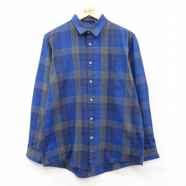 M★古着 長袖 シャツ メンズ 紺他 ネイビー チェック 25mar22 中古 トップス