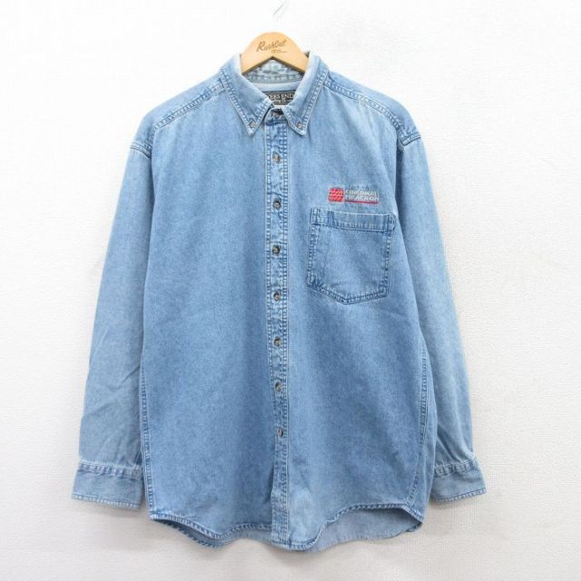 【50%OFF】L★古着 長袖 シャツ メンズ 00年代 00s CINCINATI 薄紺 ネイビー デニム 25mar22 中古 トップス