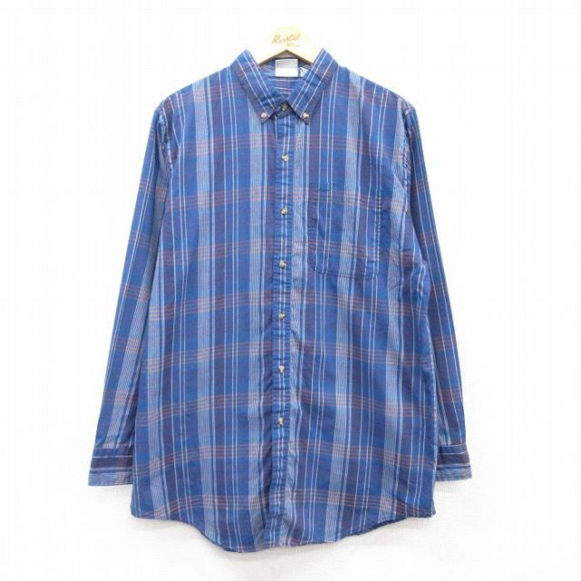 ロング丈 長袖シャツ ネイビーチェック L | 古着