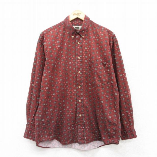 【20%OFF】L★古着 長袖 シャツ メンズ 90年代 90s 総柄 コットン ボタンダウン 赤系他 レッド 25mar24 中古 トップス