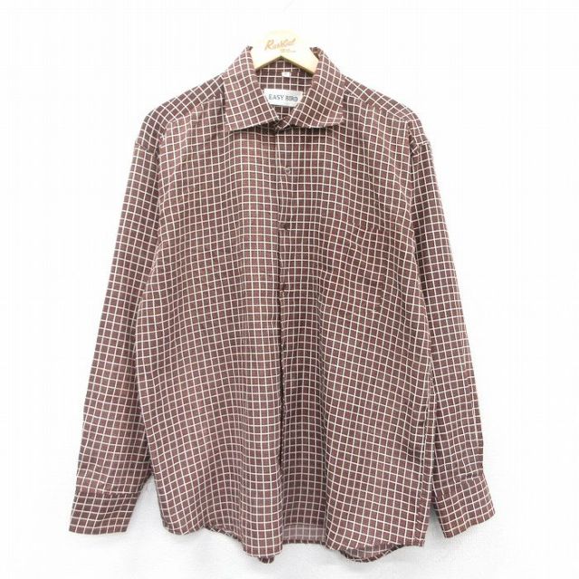 長袖シャツ チェック ブラウン L | 古着
