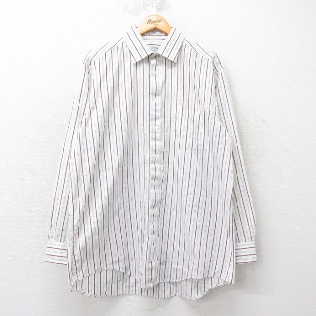 XL★古着 長袖 シャツ メンズ 90年代 90s 大きいサイズ USA製 白他 ホワイト ストライプ 25mar26 中古 トップス