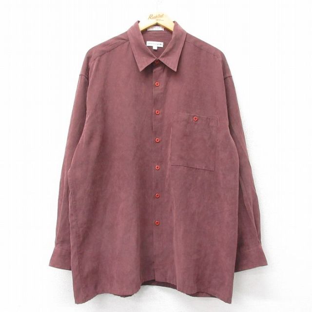 【20%OFF】XL★古着 ピエールカルダン pierre cardin 長袖 シャツ メンズ 90年代 90s スエード調 大きいサイズ エンジ 25mar26 中古 トップス