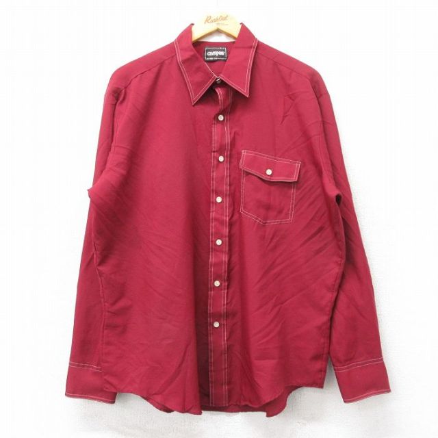 【50%OFF】80s 長袖シャツ バーガンディ XL | 古着