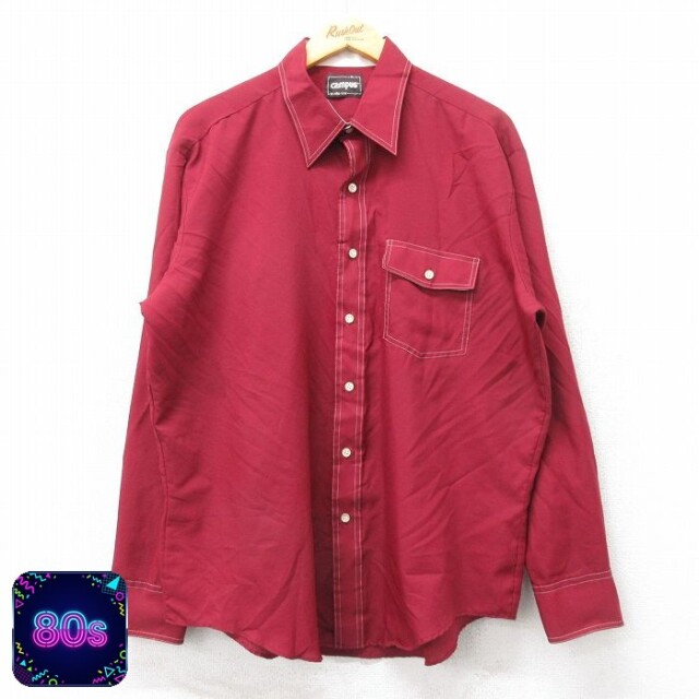 【50%OFF】80s 長袖シャツ バーガンディ XL | 古着